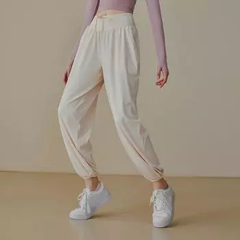 Женские свободные брюки для фитнеса и йоги с высокой талией, быстросохнущие дышащие спортивные брюки для отдыха, тонкие эластичные однотонные спортивные штаны для бега S чёрный