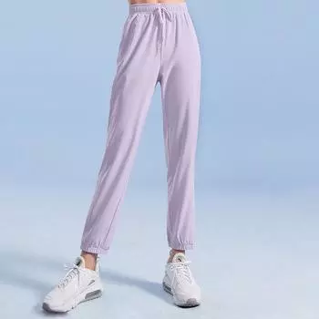 Женские свободные брюки для йоги и фитнеса - высокая талия, быстросохнущие, для танцев, бега, большие размеры Large светло-синий