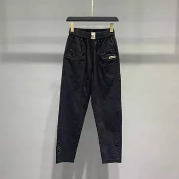 Женские свободные брюки из хлопка редиса на весну и осень, однотонные тонкие брюки Nine-minute 4XL