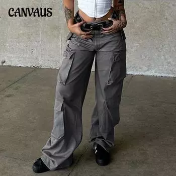 Женские свободные брюки-карго с несколькими карманами и низкой посадкой в стиле ретро с низкой посадкой S серый