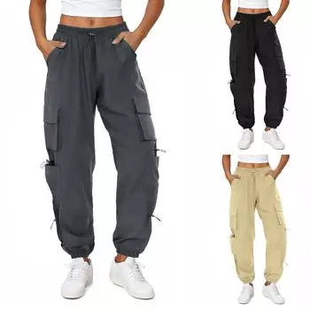 Женские свободные брюки-карго с завязками на талии, летние повседневные легкие брюки, брюки с карманами
