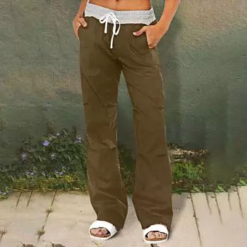Женские свободные брюки-карго с завязками на талии, летние повседневные легкие брюки, брюки с карманами M коричневый