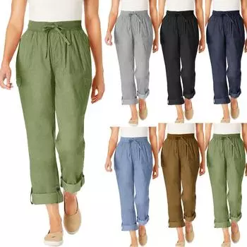 Женские свободные брюки-карго с завязками на талии, летние повседневные легкие брюки, брюки с карманами
