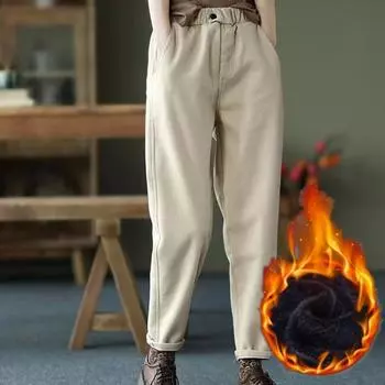 Женские свободные брюки на шнурке, зимние утепленные брюки, повседневные брюки с подкладкой больших размеров 4XL