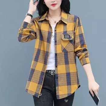 Женские свободные длинные блузки женские XL-5XL клетчатые рубашки клетчатые хлопковые рубашки женские с длинным рукавом женские топы женские офисные топы XL красный