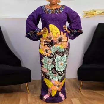 Женские свободные длинные платья большого размера с круглым вырезом и длинными рукавами с принтом M ярко-розовый