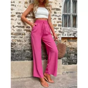 Женские свободные длинные повседневные брюки с высокой талией S чёрный