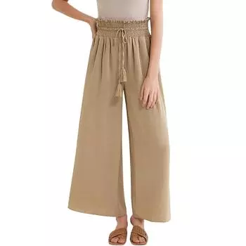 Женские свободные драпировки с карманами и утягивающие широкие брюки с высокой талией L бежевый