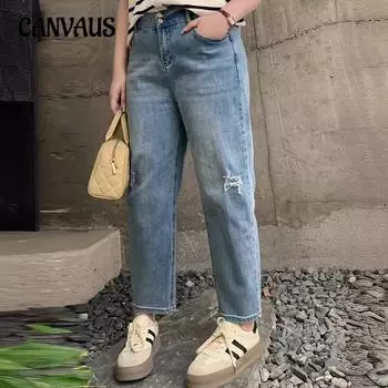 Женские свободные джинсы большого размера с прямыми штанинами, обтягивающие брюки-багет с высокой талией XL синий