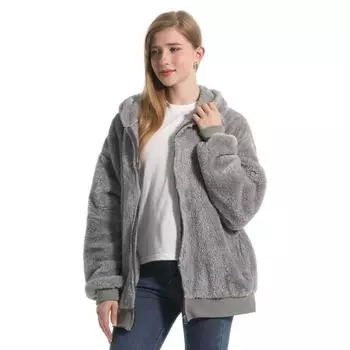 Женские свободные флисовые толстые толстовки осень-зима с длинным рукавом и карманом с капюшоном кардиган пальто больших размеров бархатные куртки на молнии M тёмно-синий