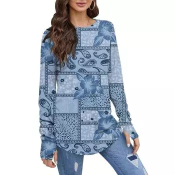 Женские свободные футболки с круглым вырезом и принтом, с длинными рукавами и средней длиной, с дырками на большом пальце S