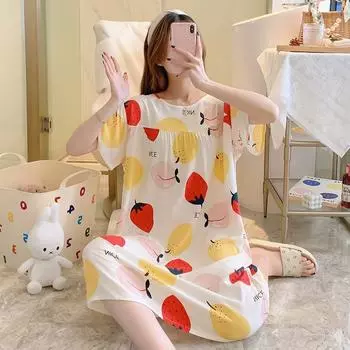 Женские свободные хлопковые шелковые пижамы большого размера с добавлением жира, тонкие пижамы из искусственного хлопка для лета и домашней одежды для верхней одежды M