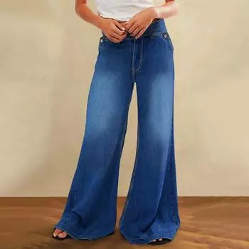 Женские свободные и повседневные трендовые рваные повседневные модные прямые джинсы L синий