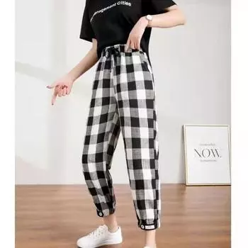 Женские свободные и универсальные модные короткие повседневные брюки-харлан в клетку в клетку S