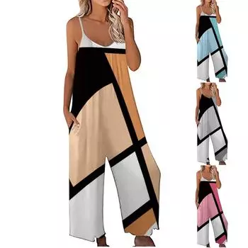 Женские свободные комбинезоны без рукавов с регулируемыми бретельками, эластичные длинные брюки, комбинезон с карманами L