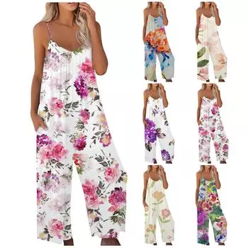 Женские свободные комбинезоны без рукавов с регулируемыми бретельками, эластичные длинные брюки, комбинезон с карманами L бежевый