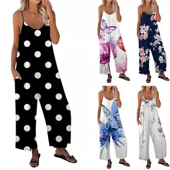 Женские свободные комбинезоны без рукавов с регулируемыми бретельками, эластичные длинные брюки, комбинезон с карманами M чёрный