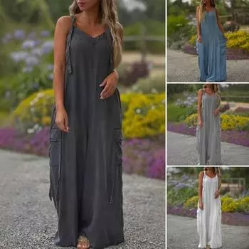 Женские свободные комбинезоны Комбинезоны с регулируемыми лямками Мешковатые комбинезоны Повседневный комбинезон с широкими штанинами L абрикосовый