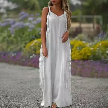 Женские свободные комбинезоны Комбинезоны с регулируемыми лямками Мешковатые комбинезоны Повседневный комбинезон с широкими штанинами S светло-синий