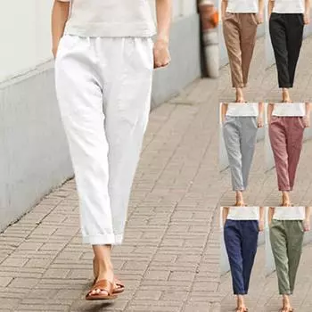 Женские свободные льняные хлопковые шаровары - Nine-Point Slim Carrot Style для весны и осени XL белый