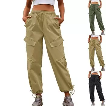 Женские свободные леггинсы с завязками на резинке и поясом M чёрный