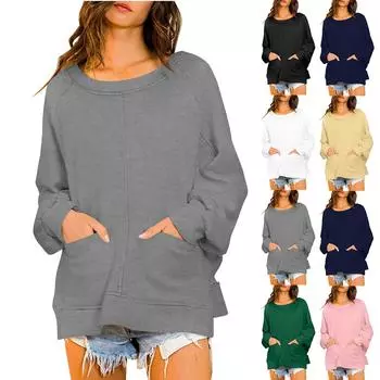 Женские свободные нарядные повседневные блузки с длинным рукавом и круглым вырезом, топы-пуловеры M чёрный