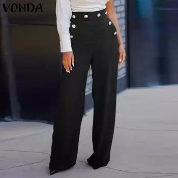 Женские свободные однотонные брюки VONDA с карманами и пуговицами на талии M ярко-розовый