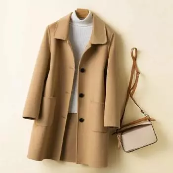 Женские свободные однотонные куртки с лацканами из шерстяных смесей средней длины, элегантная верхняя одежда в стиле ретро M верблюд