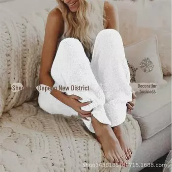 «Женские свободные однотонные плюшевые брюки 2023 года, весна»