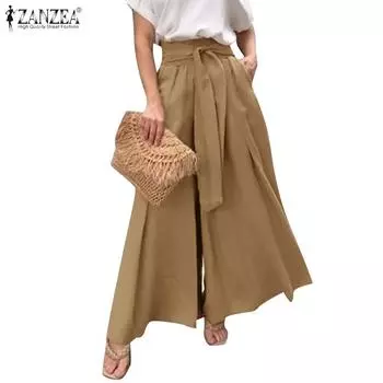 Женские свободные однотонные повседневные широкие брюки ZANZEA 3XL чёрный