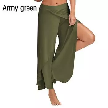 Женские свободные однотонные широкие брюки для йоги, повседневные спортивные брюки S темно-зеленого