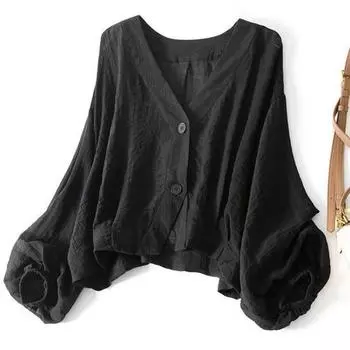 Женские свободные однотонные топы с длинными рукавами и v-образным вырезом и планкой с двумя пуговицами, свободная повседневная рубашка XXXL белый