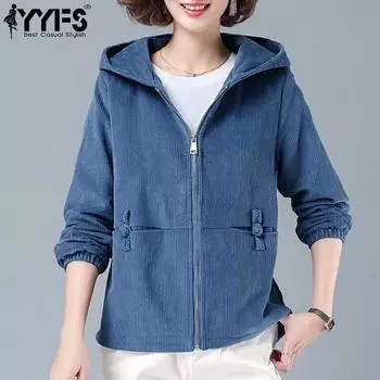 Женские свободные осенние и зимние куртки с капюшоном и длинными рукавами M синий