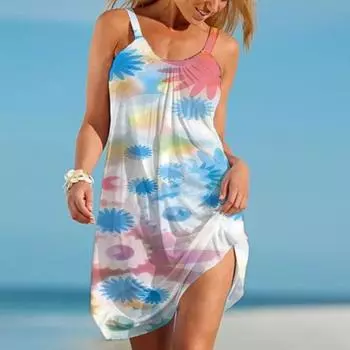 Женские свободные платья без рукавов с круглым воротником, летние пляжные платья, модное платье с 3D-цифровым принтом, топик А-силуэта 25705 S орион