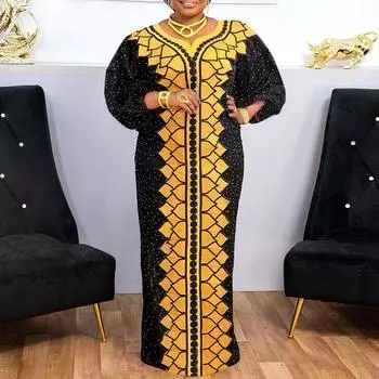 Женские свободные платья больших размеров с V-образным вырезом и длинным рукавом с принтом M ярко-розовый