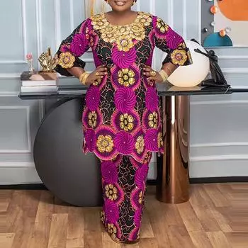 Женские свободные платья большого размера с круглым вырезом и расклешенными рукавами