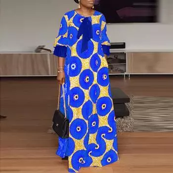 Женские свободные платья с круглым вырезом и длинными рукавами большого размера с принтом M оранжевый