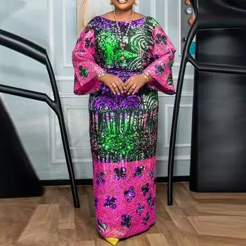 Женские свободные платья с круглым вырезом и длинными рукавами больших размеров M зелёный