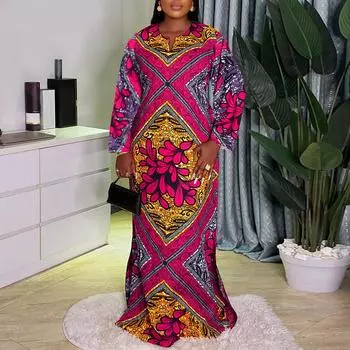 Женские свободные платья с круглым вырезом и длинными рукавами больших размеров M ярко-розовый