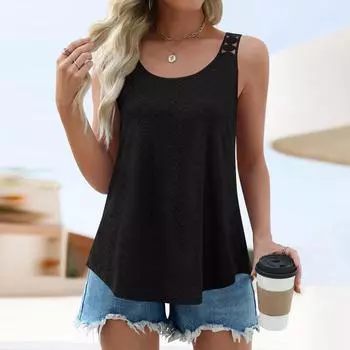 Женские свободные подтяжки без рукавов с круглым вырезом и люверсами XL чёрный