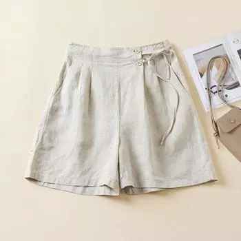 Женские свободные повседневные брюки большого размера, 7 цветов, летние хлопковые и льняные эластичные широкие брюки на талии, шорты с пятью точками XXXL белый