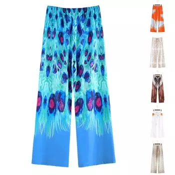 Женские свободные повседневные брюки Европейская красота Весенне-летние повседневные брюки с принтом L кофейный