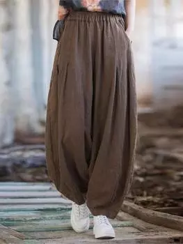 Женские свободные повседневные брюки-фонарики из ретро-рами 2023 года, новые осенне-зимние женские длинные брюки с эластичной резинкой на талии и карманами в винтажном стиле One Size