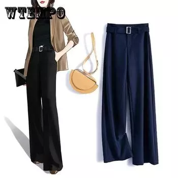 Женские свободные повседневные брюки, расклешенные брюки, черные, синие весенне-осенние мешковатые длинные брюки, женские низы XXXL синий