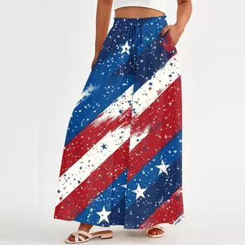 Женские свободные повседневные брюки с богемным принтом, с высокой талией, с карманом, широкие брюки S синий