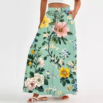 Женские свободные повседневные брюки с бохо-цветочным принтом, струящиеся брюки с высокой талией и сумкой M