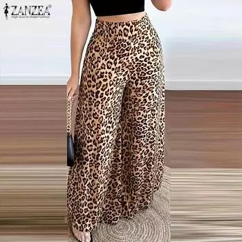 Женские свободные повседневные брюки с леопардовым принтом ZANZEA с эластичной талией сзади S