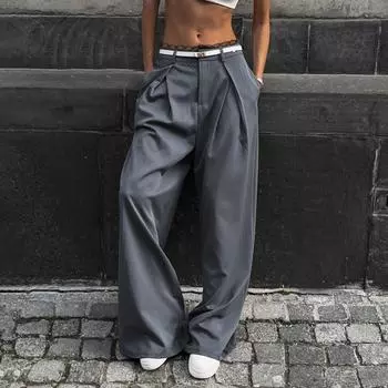 Женские свободные повседневные брюки с широкими штанинами, прямые повседневные брюки с заниженной талией и складками L