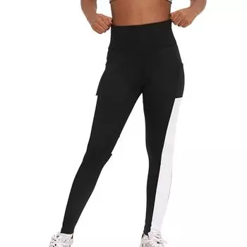 Женские свободные повседневные брюки с высокой талией персикового цвета, облегающие, контрастного цвета, для спорта, фитнеса, йоги, укороченные брюки L чёрный