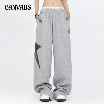 Женские свободные повседневные брюки с высокой талией и принтом звезд, широкие брюки M серый